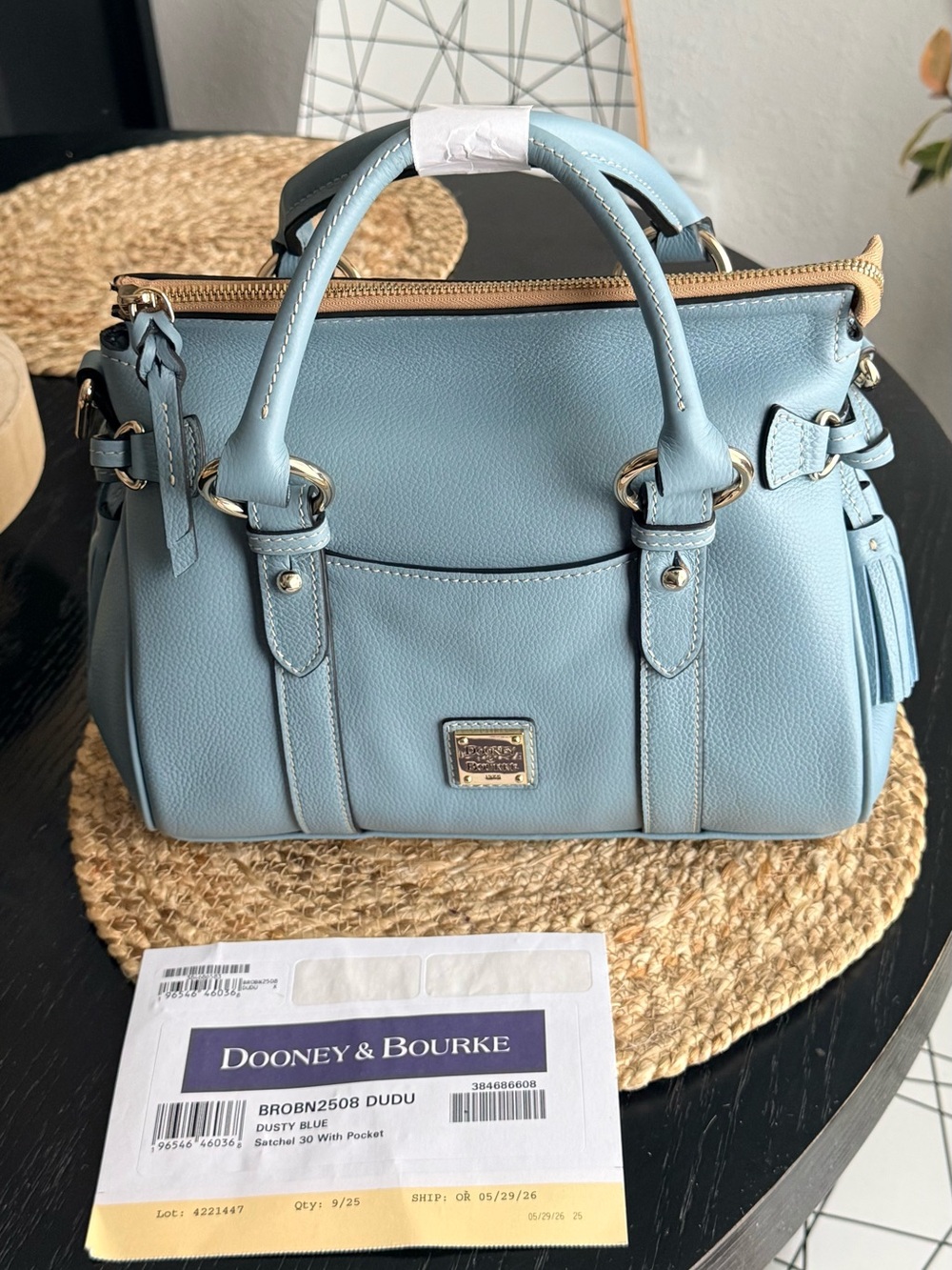 NWT Dooney & Bourke Sorrento Satchel 30 With Pocket Dusty Blue